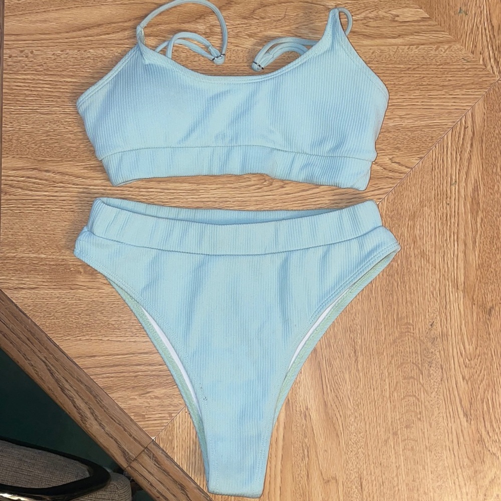 Teal swimsuit two piece.